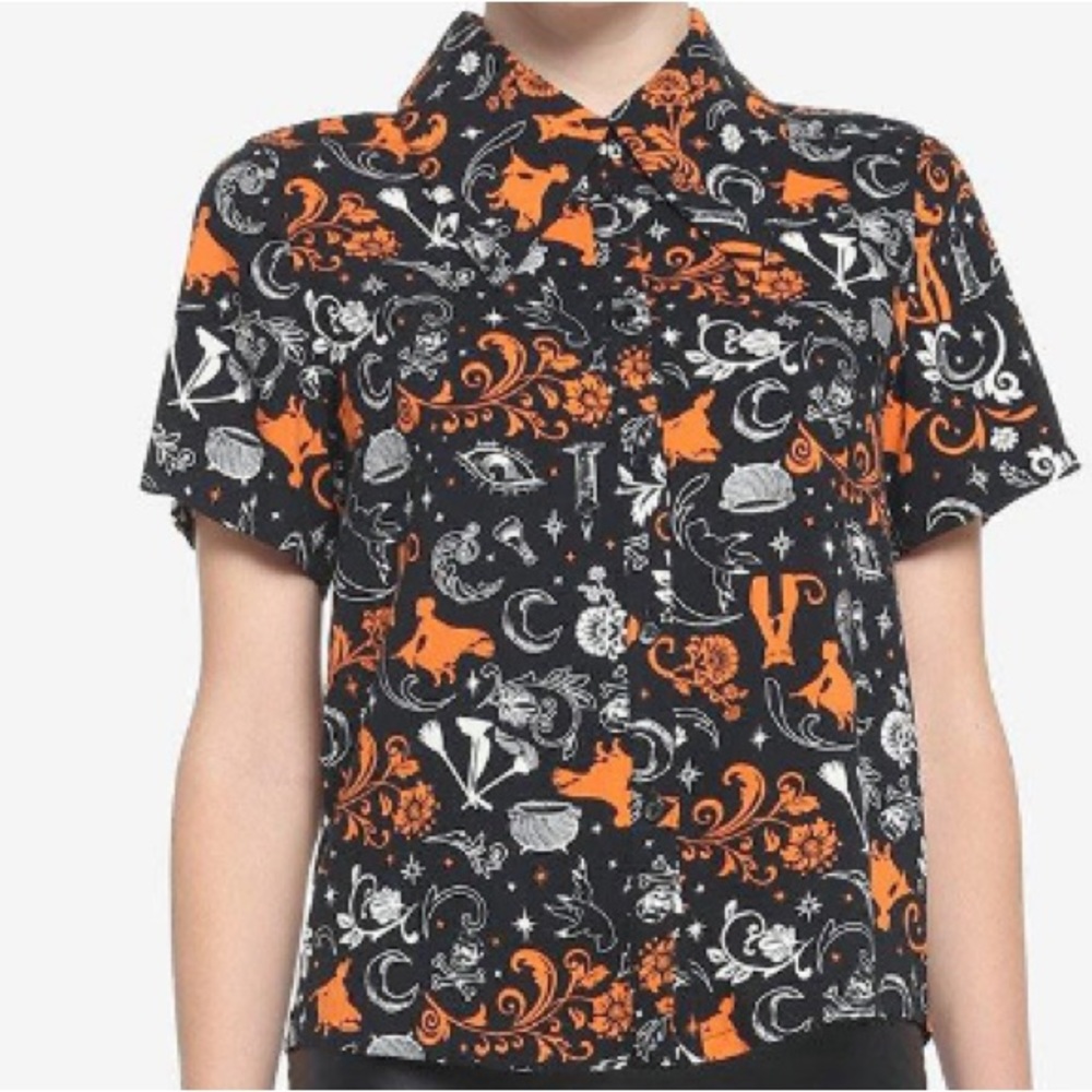 Her Universe Disney Hocus Pocus Filigree Icons Woven Button-Up Hot Topic